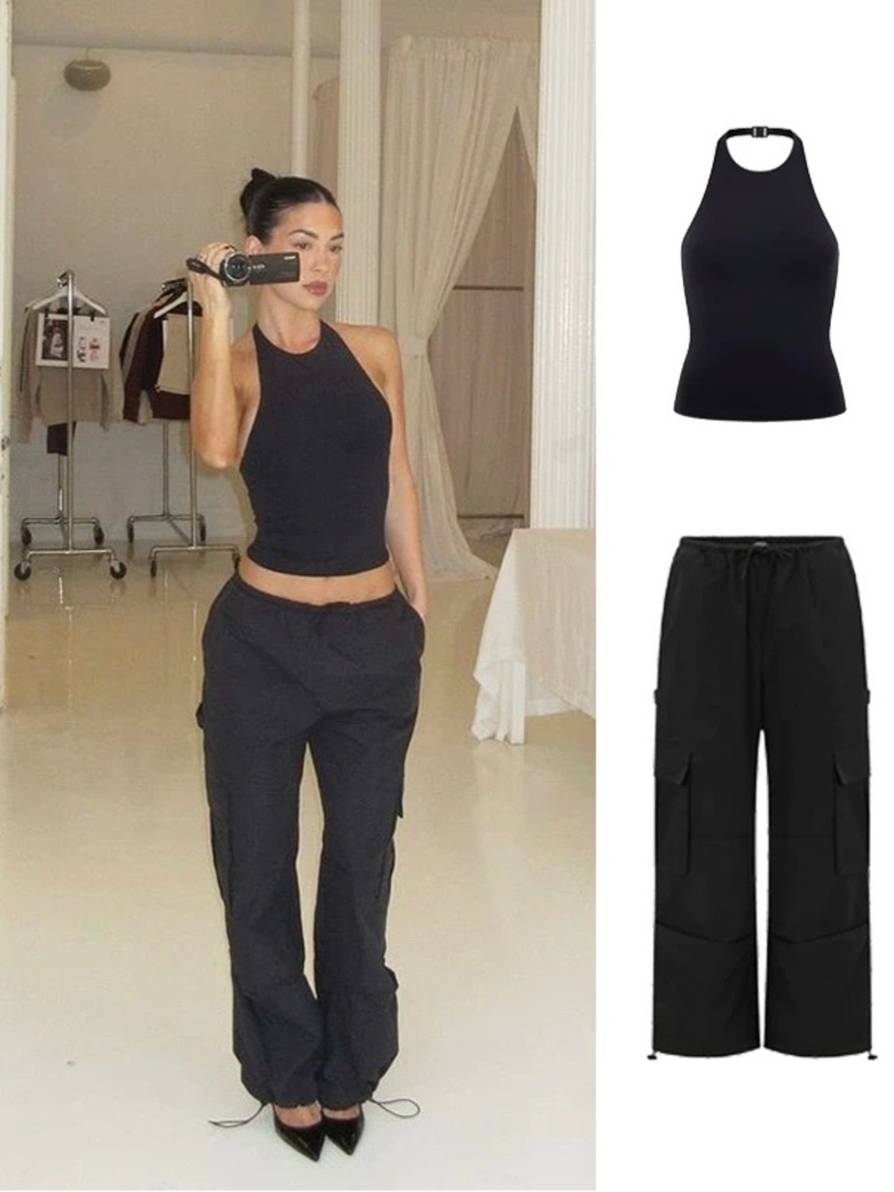 Wide Leg Cargo Jeans - Black